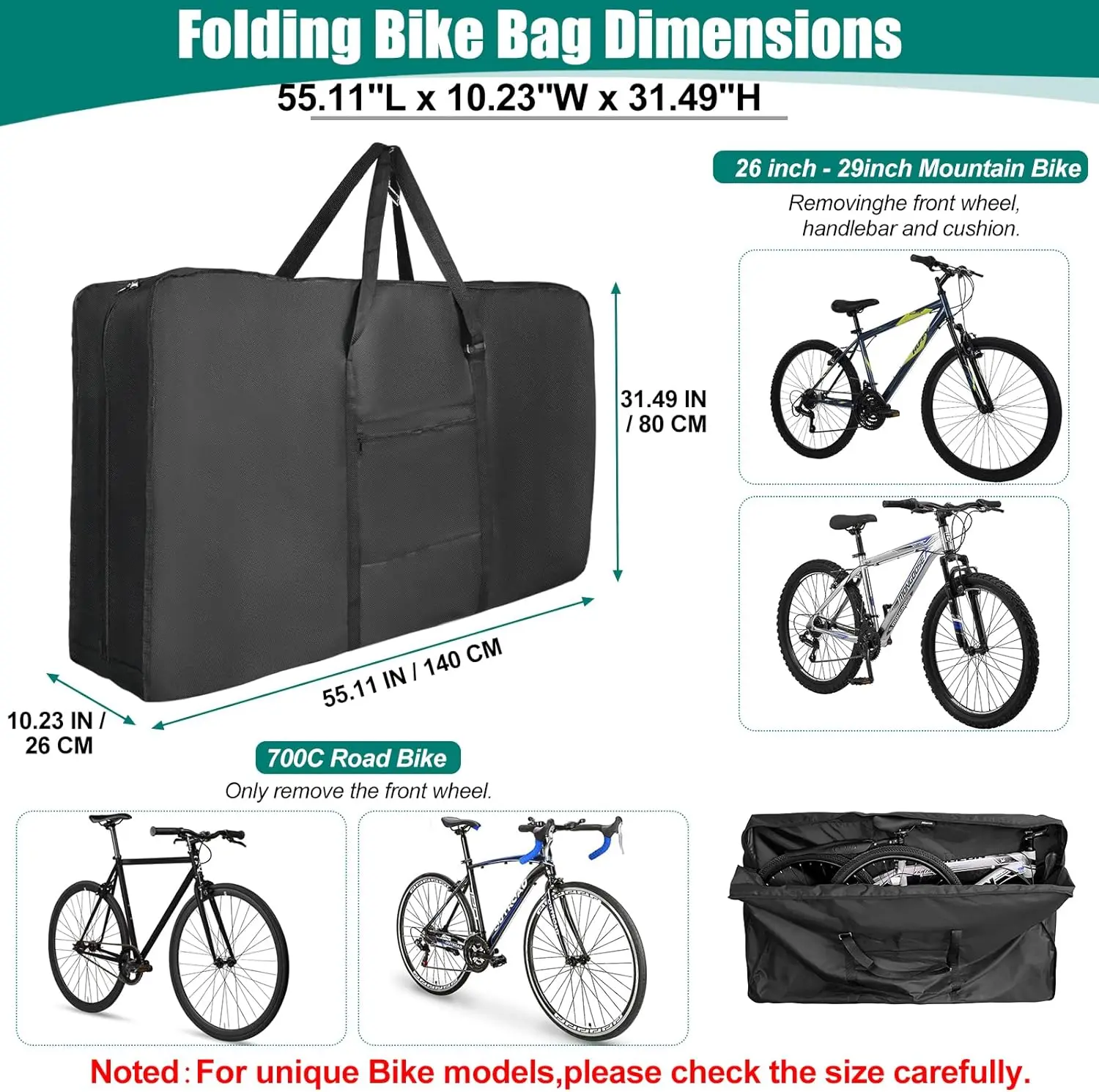 Folding Bike Bag for 26 inch to 29 inch Mountain Bicycle,Bicycle Outdoor Storage Bag with Carry BagHeavy Duty 840D Bike Travel Bag Box Case with Strong Webbing for Shipping and Air Travel Waterproof