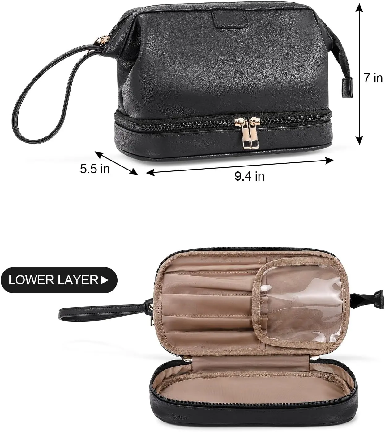 Double Layer Cosmetic Bag for Women, Large Capacity Makeup Organizer