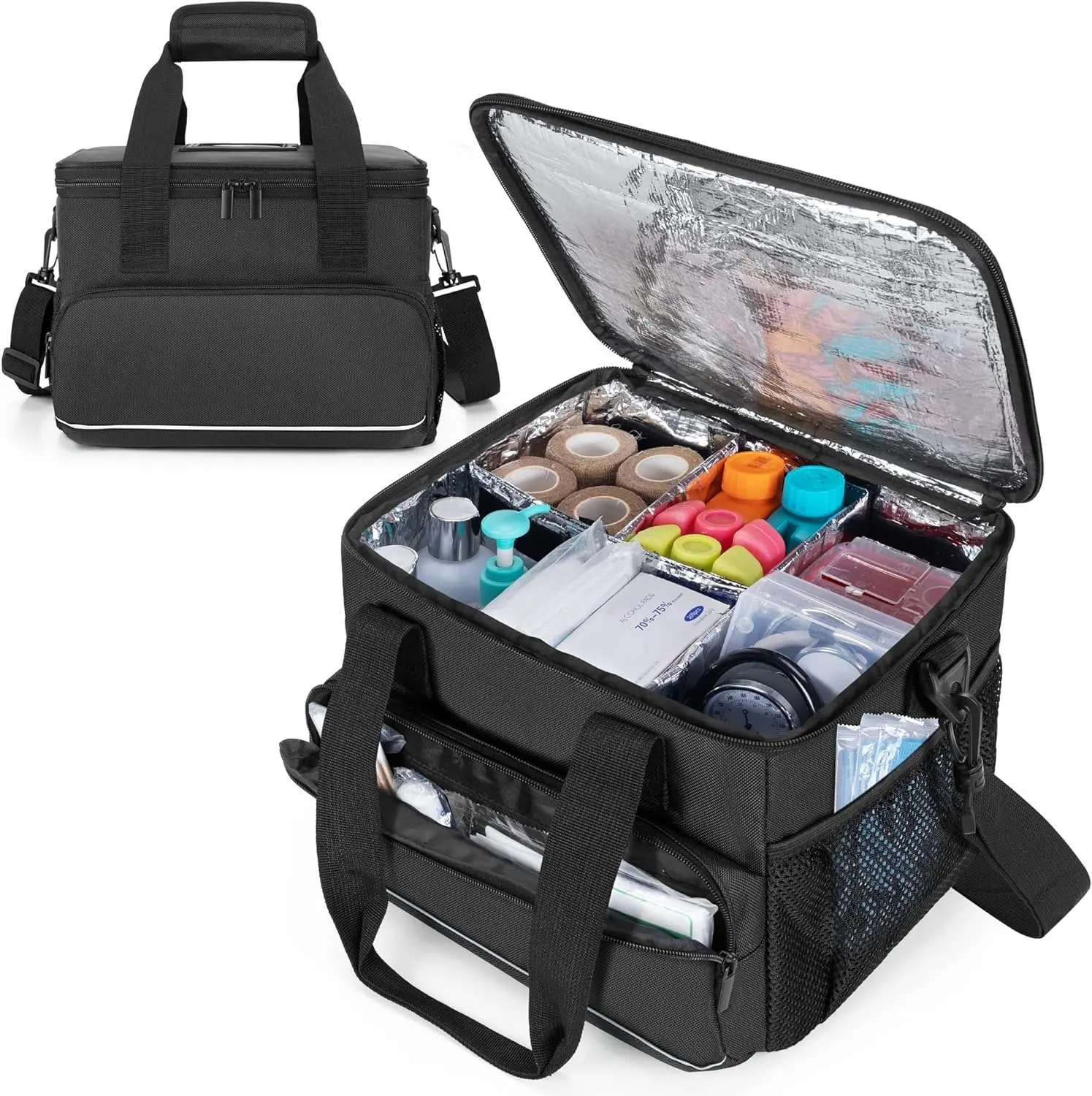 The Insulated Medical Bag with Adjustable Dividers, Medical Supplies Water-Proof case for  Travel, Camping,Home,Black