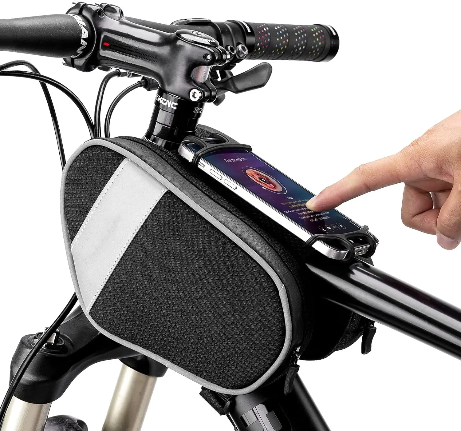 Bike Pouch with 360° Rotation Phone Holder Fit Smartphone Below 7.0”Bike Front Frame/Handlebar Phone Mount Bag Top Tube Bike/Bicycle Bag Waterproof Cycling Accessories