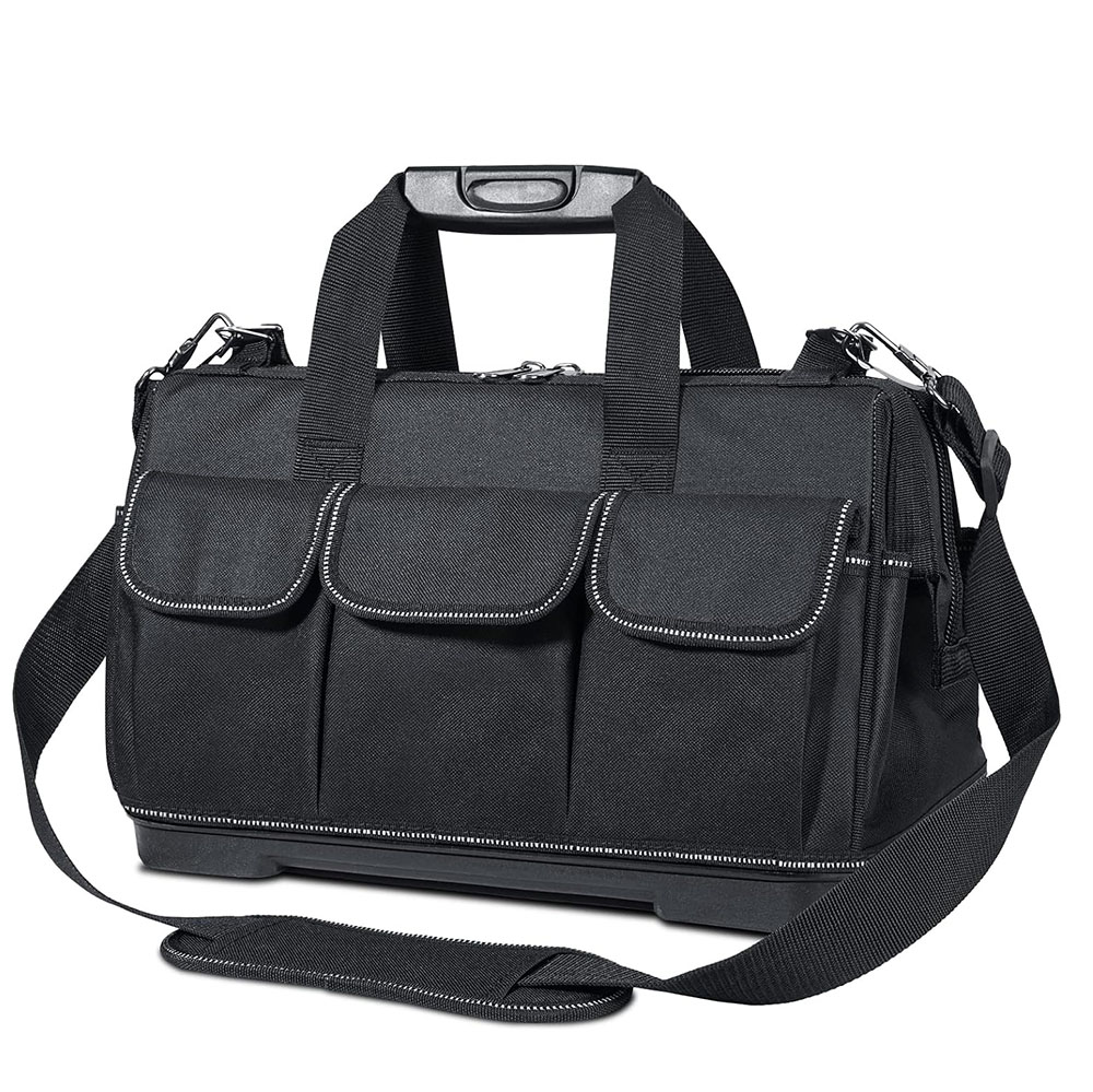 Multi-Pockets Wide Mouth Tool Tote with Adjustable Shoulder Strap, Safety Reflective Straps