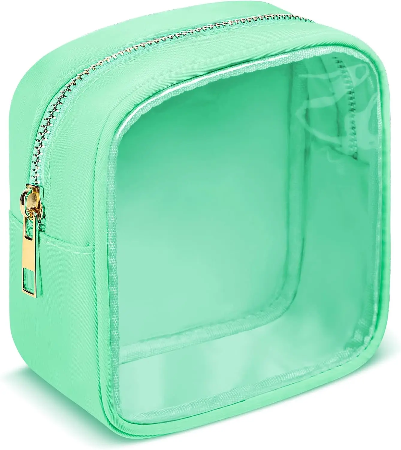 Small Cosmetic Bag, Clear Mini Makeup Bag for Purse, Pretty Preppy Makeup Bag with Zipper,PVC & Nylon Watertight Travel Toiletry Bag Organizer Coin Purse for Women Men Girls