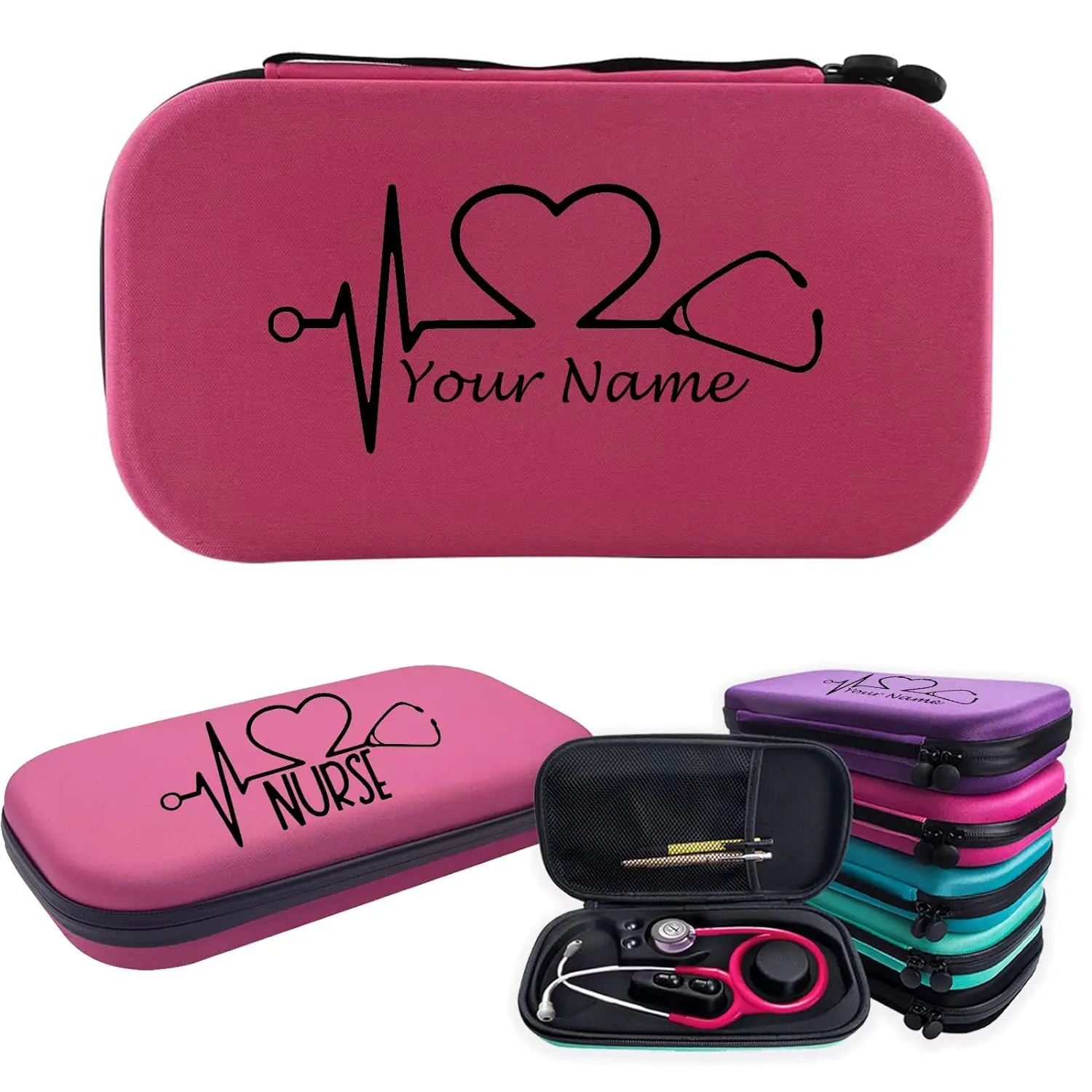 Stethoscope Case with Name Custom Stethoscope Case for Nurse Personalized Hard Stethoscopes Case with Mesh Pocket Travel Case Organizer for  Doctor, Medical Assistant,RN.