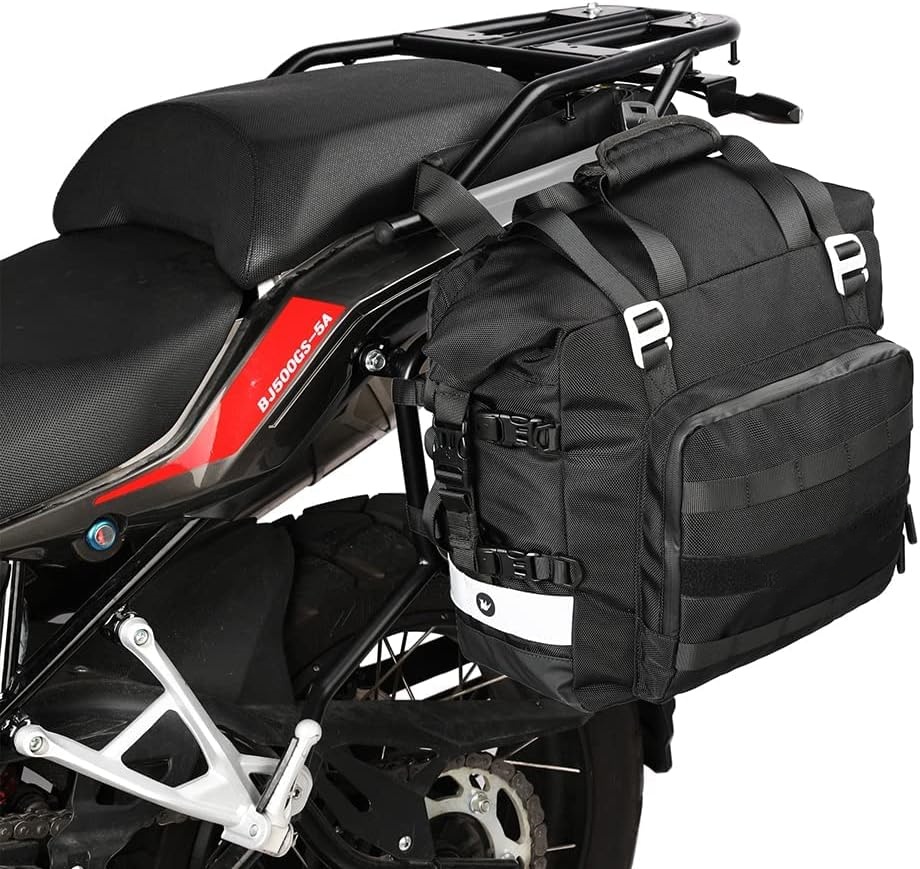 The Motorcycle Saddlebag Waterproof Motor Luggage Pack Quick Release Motorbike Side Bag 20L Fits Most Adventure and Sports Bike Motorcycle Racks(Black, 1 Pack) Featured Image