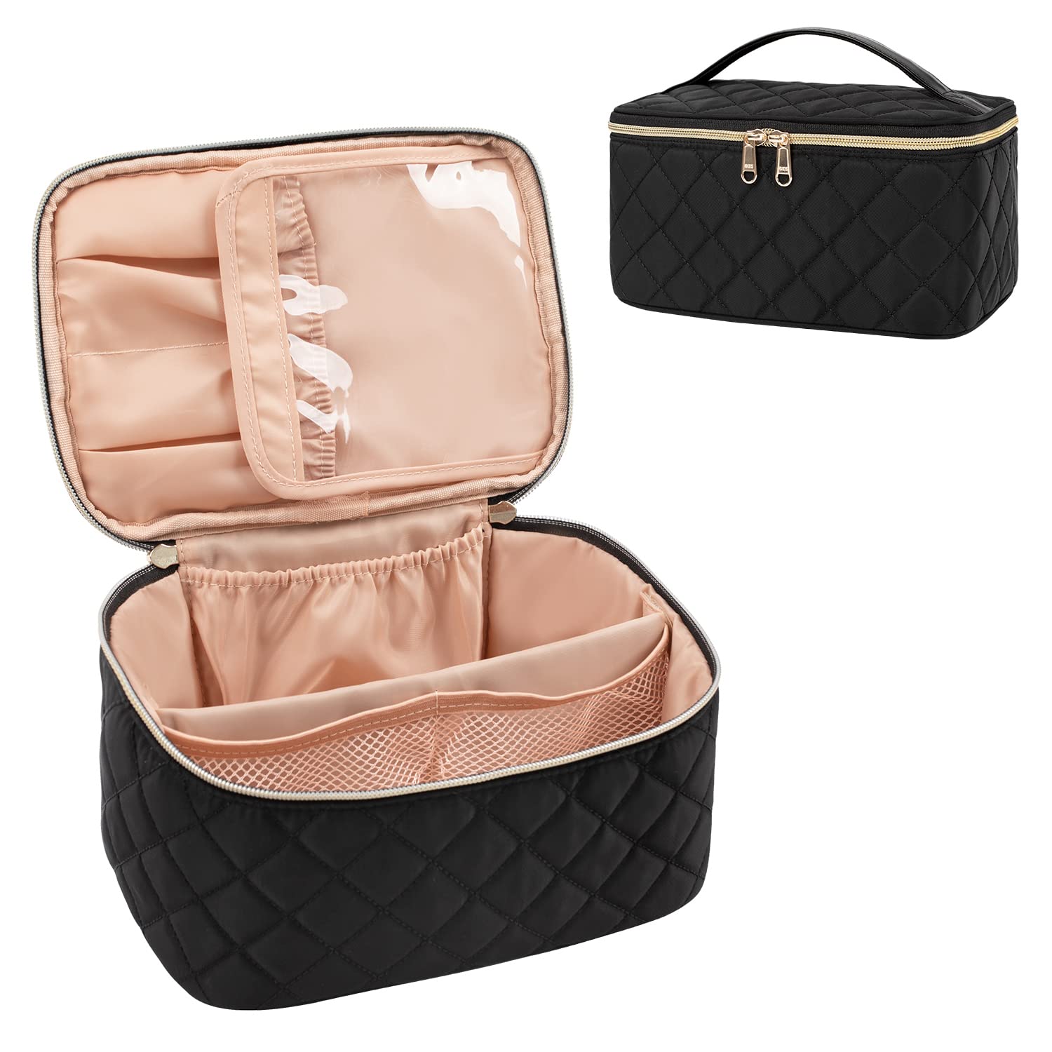 Large Capacity Travel Makeup Case Organizer, Rhombus Black for Lady Featured Image