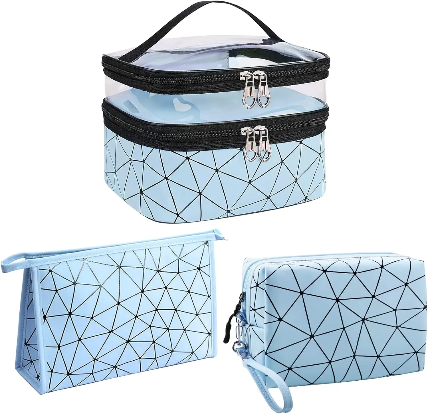 Travel Cosmetic Bag Organizer, Waterresistant Toiletry Bag Set, Skincare Bag with 2 Makeup Bags for Women(Blue) Featured Image