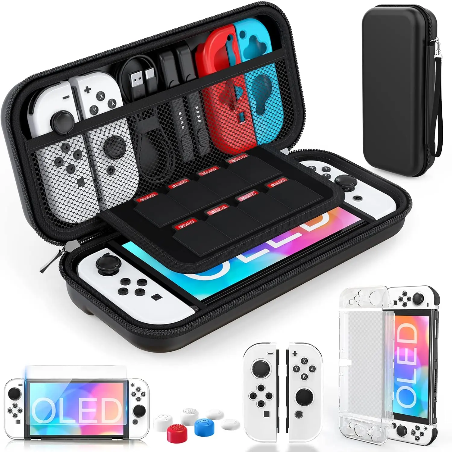 9 in 1 Accessories for Switch OLED Model with Dockable Protective Case, Switch OLED Case Compatible with Nintendo Switch OLED Model 2021