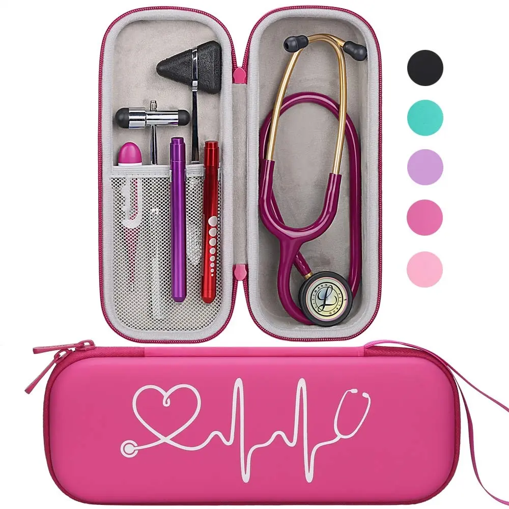 Travel Carrying Case Compatible with 3M Littmann Classic III,MDF Acoustica Deluxe Stethoscopes – Extra Room for Medical Bandage Scissors EMT Trauma Shears and LED Penlight, Raspberry