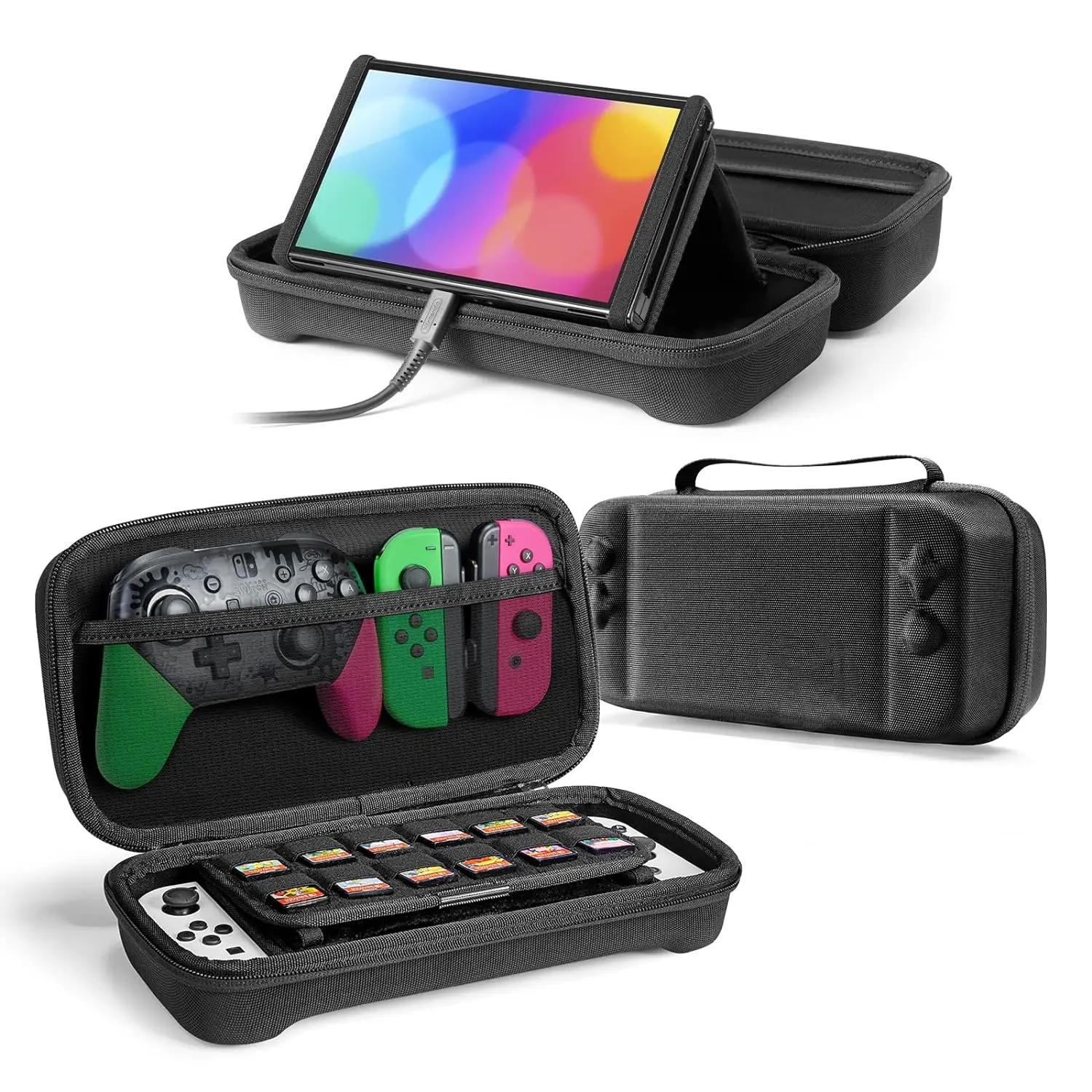 Portable Case for Nintendo Switch/OLED Model, Big Travel Switch Case with Pocket for Professsional Controller, Joy con Grip or AC Adapter, Protective Portable Carry Case with 20 Game Cartridges