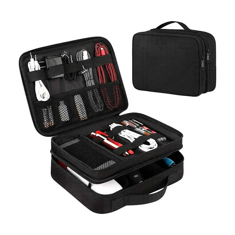 Electronics Organizer Travel Case, Water Resistant Cable Organizer Bag for Travel Essentials, Tech Travel Gifts for Men, Cable Storage Bag as Travel Accessories for Phone, Cord, iPad, Black