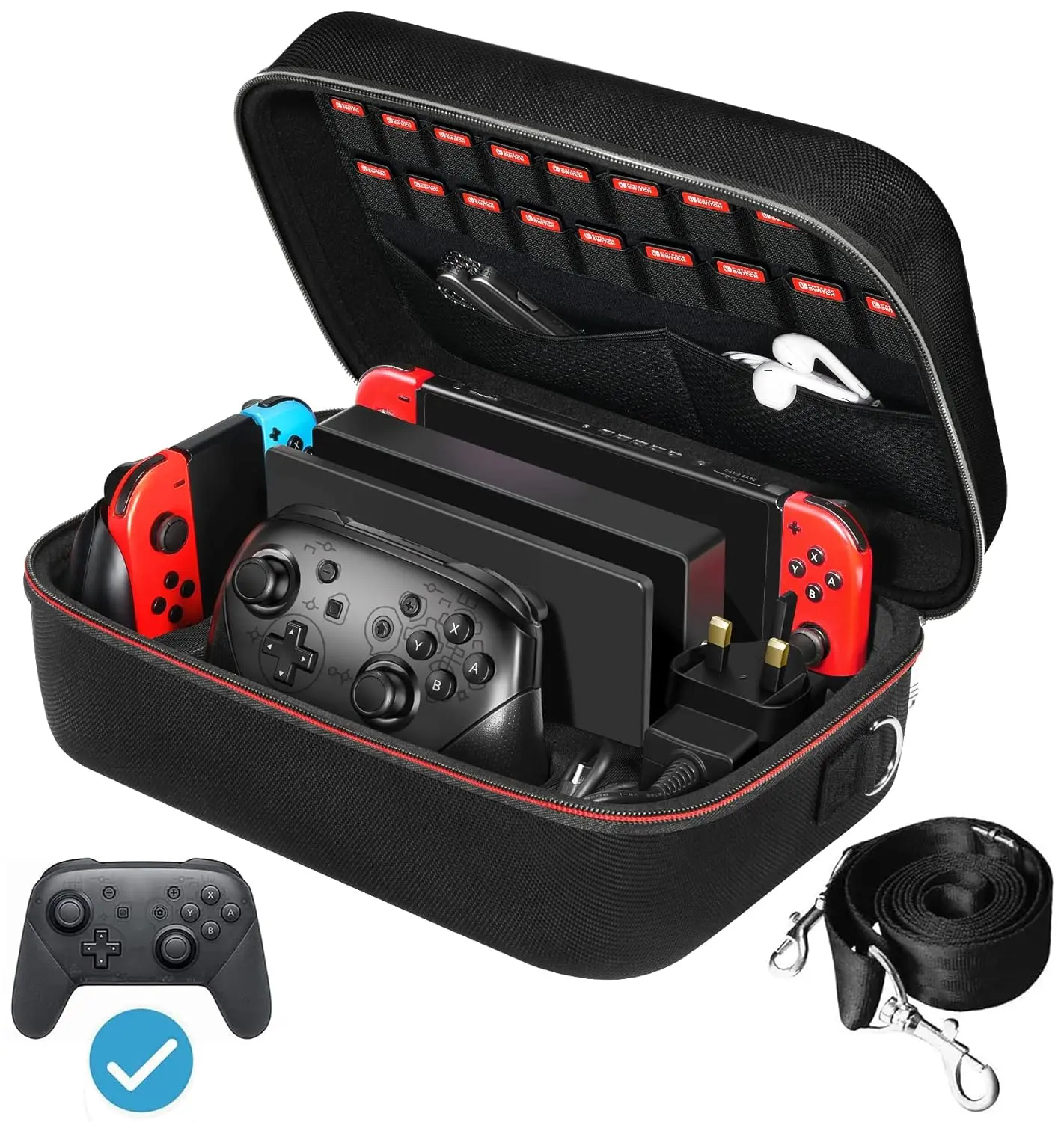 Portable Travel All Protective Hard Messenger Bag Soft Lining 18Games for Switch Console Pro Controller Accessories