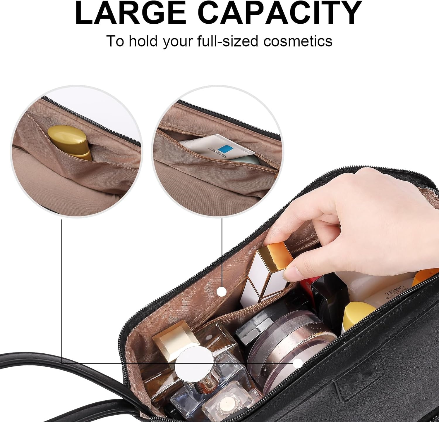 Double Layer Cosmetic Bag for Women, Large Capacity Makeup Organizer