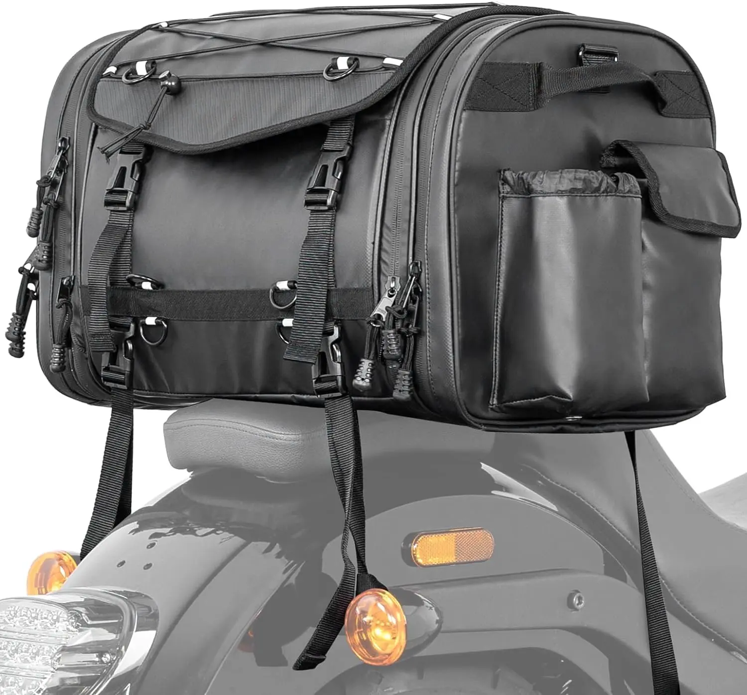 70L Expandable Bag Capacity Motorcycle Tail Bag,Water-resistant Rear Rack Trunk, Motor Pannier Bag with Rain Cover and Straps,Motorcycle Travel Storage Bag
