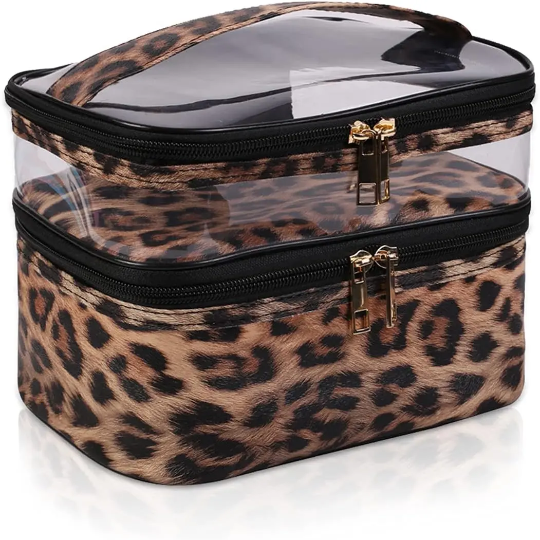 Double-layer Cosmetic Bag Makeup Bag Travel Makeup Bag Makeup Bags for Lady(Leopard) Featured Image