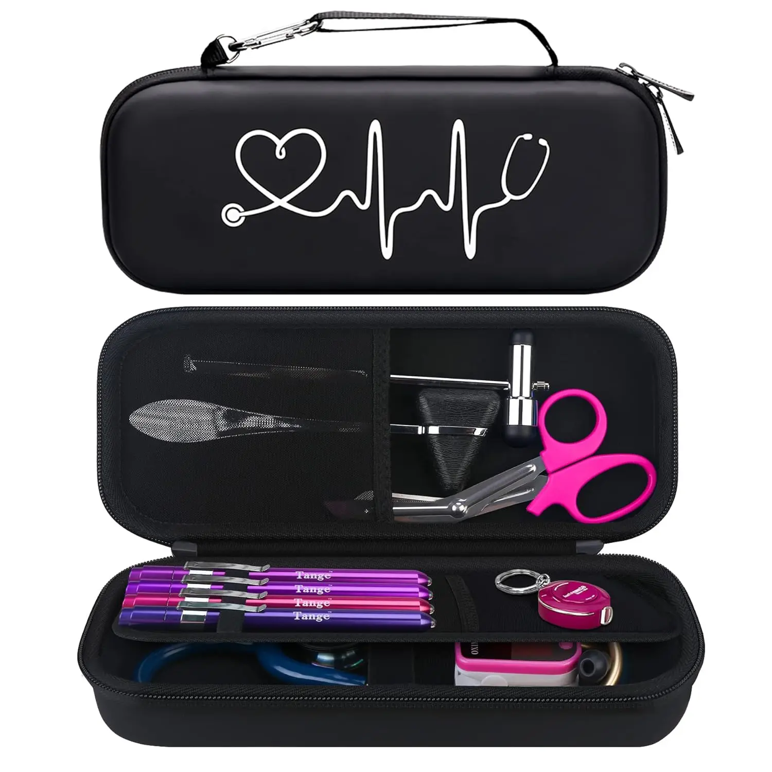 The Stethoscope Case fits 3M Littmann Classic III, Lightweight II S.E, MDF Acoustica Deluxe Dual Head, Cardiology IV, Stethoscope Holder with Pocket for Nurse Accessories for Work, Black+Black