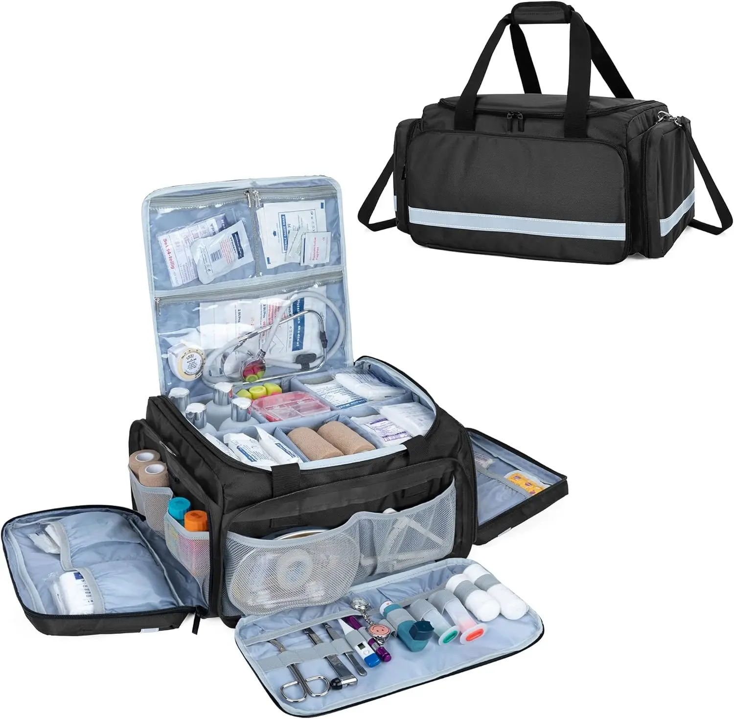 First Responder Bag , Pro Medical Carrier Bag, First Aid Kits Bag with Inner Dividers for Community Care, Home Health Nurse,Bag Only, EMT, EMS, Black – Patented Design