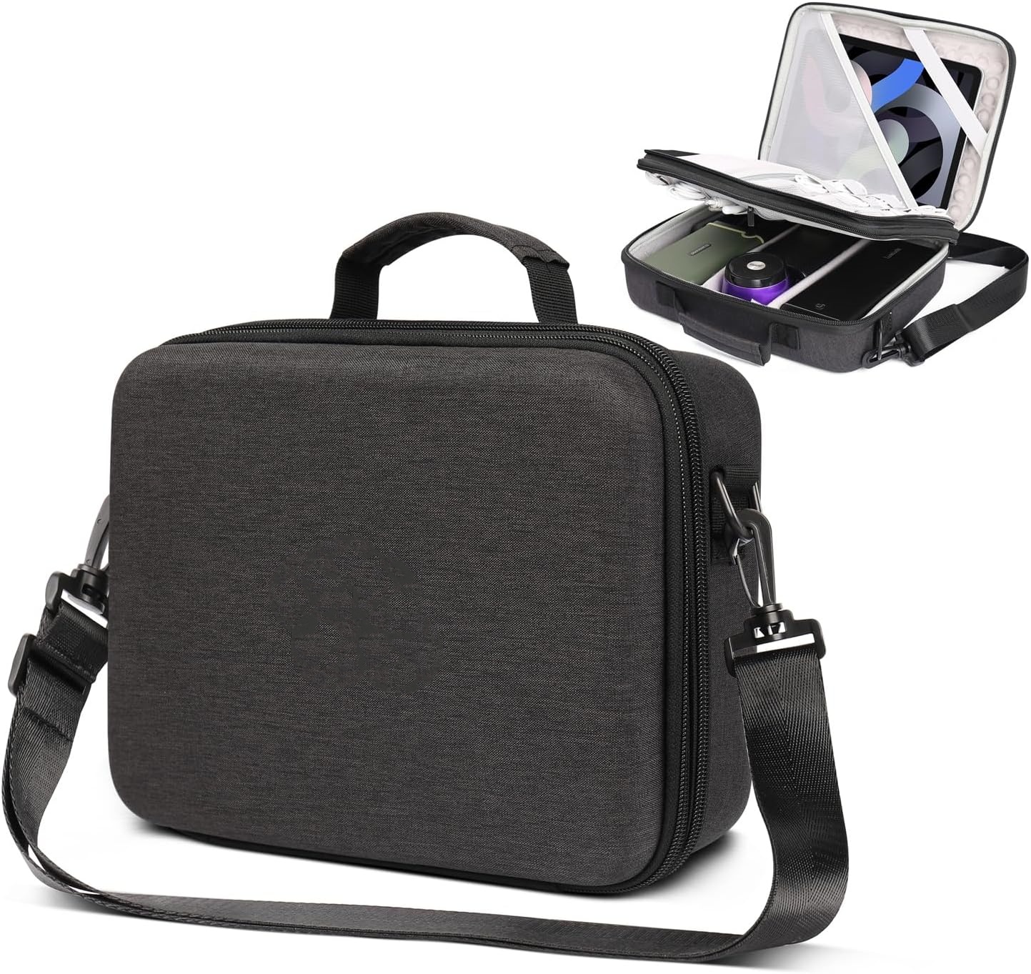 Large Cable Organizer, 11’’ Hard Case  for Mac Mini, Shockproof EVA Tech Bag, Travel Electronics Storage Bag with Shoulder Strap, Big Carrying Case for iPad(Up to 11’’), Charger,Mouse