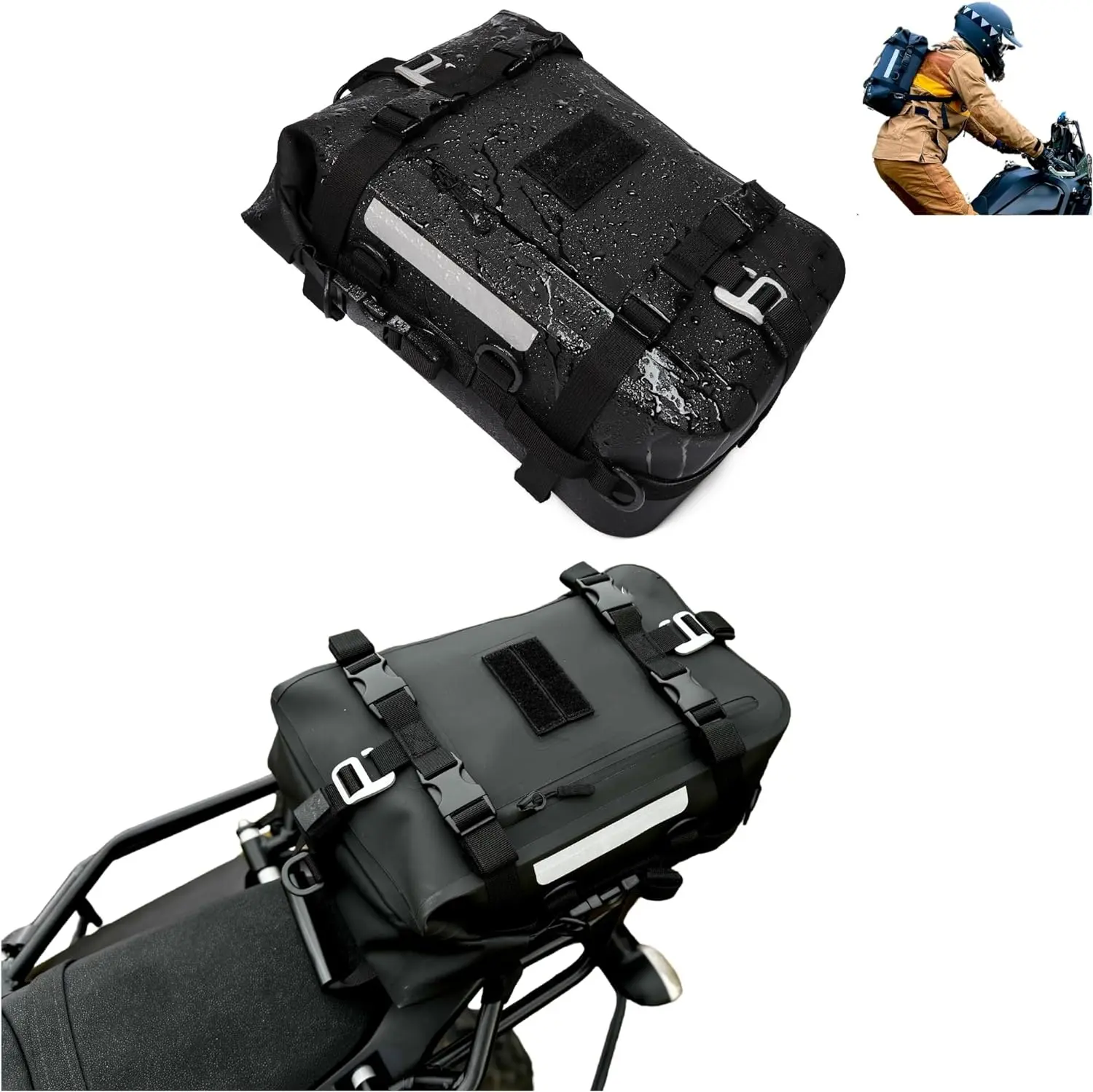 15L Waterproof Motorcycle Tail Bag Waterproof Motorcycle Backpack Dry Bag Sissy Bar Bag Back Seat Bag Motorcycle Rear Bag Motorcycle Saddle Bag Motorcycle Luggage Bag