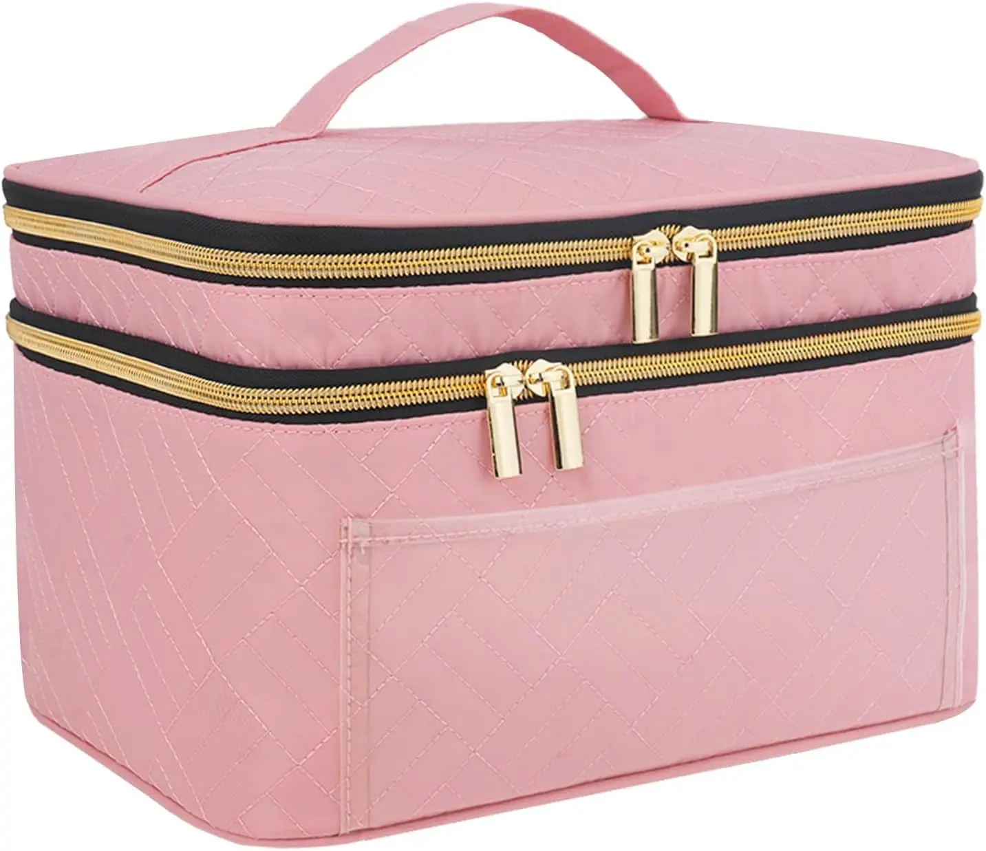 Women Large Cosmetic Case 8.6L Double Layer Travel Makeup Bag , Organizer for Travel-Size Accessories Brushes,Bottles and Skin Care Products, Pink 2.30 GAL
