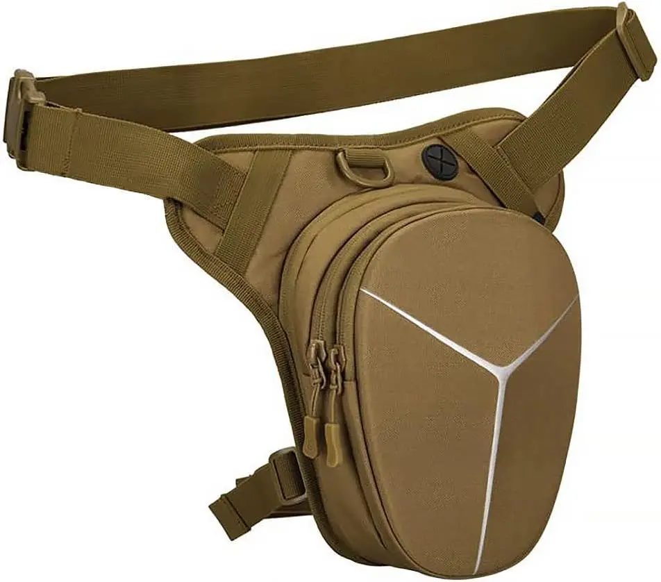 Expandable Thigh Pack Hip Bag Crossbody BagDrop Leg Bag Hard Shell Reflective Stripe Waist Pack Outdoor Travel Sports Hiking Riding Thigh Pouch for Men Women (khaki)