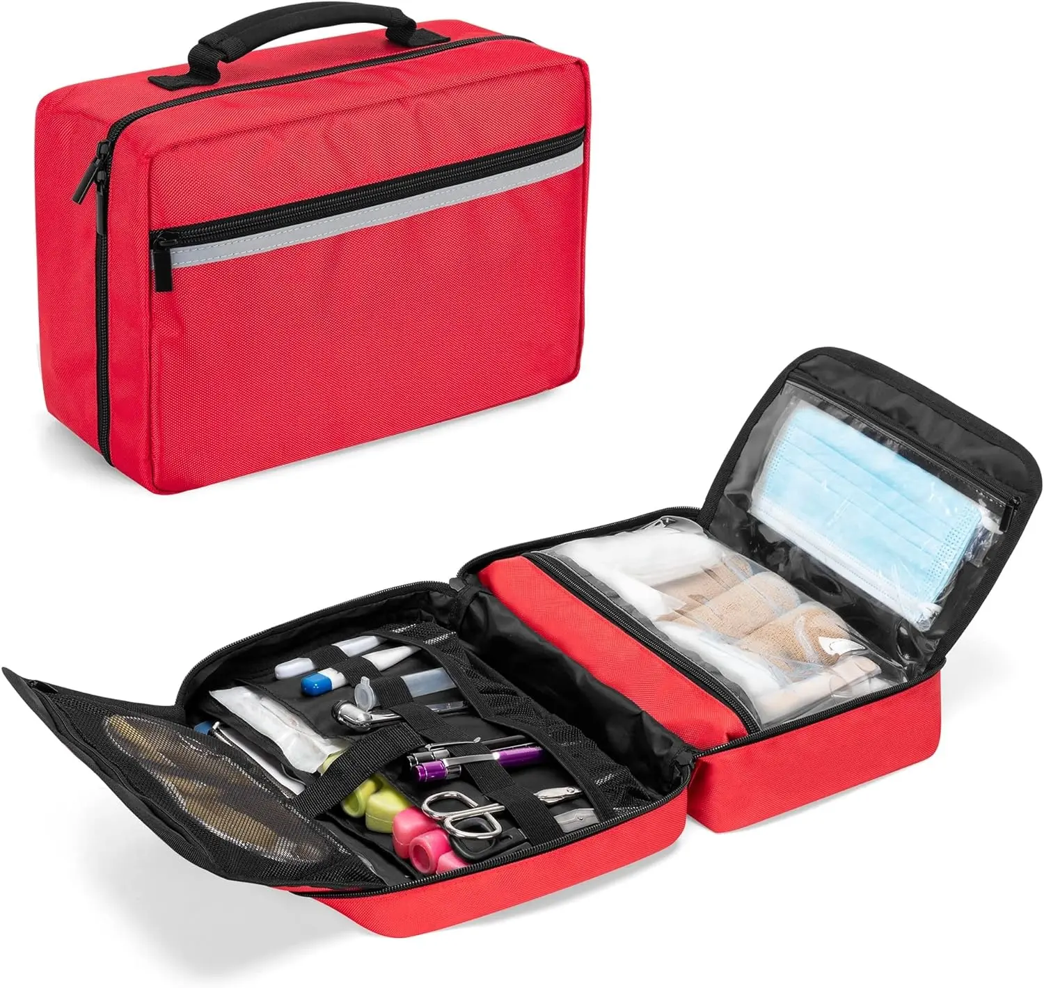 Carryable First Aid Bag Empty, Emergency Trauma Bag for Accessories, Medical Supplies Bag with 2.5 Inner Flap, Red