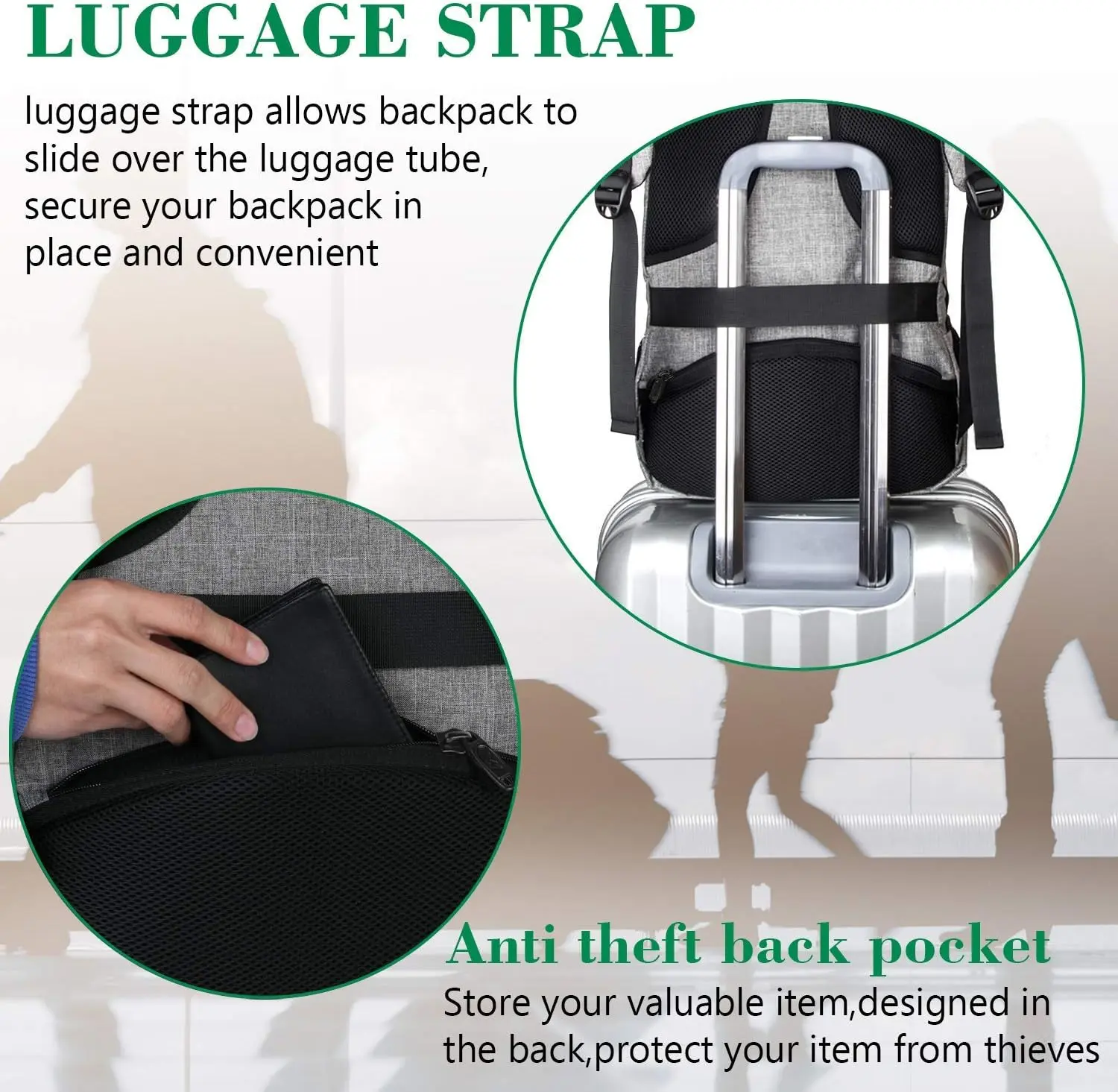 Travel Laptop Backpack with USB Charging Port,15.6 Inch Notebook Etc, Grey