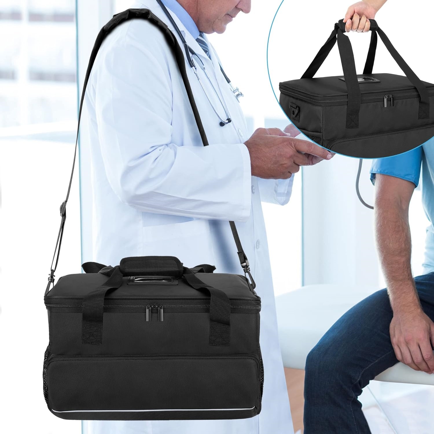 Big  Insulated Medical Bag with Adjustable Dividers, Easy Clean Trauma Bag, Medicine Supplies Storage Bag