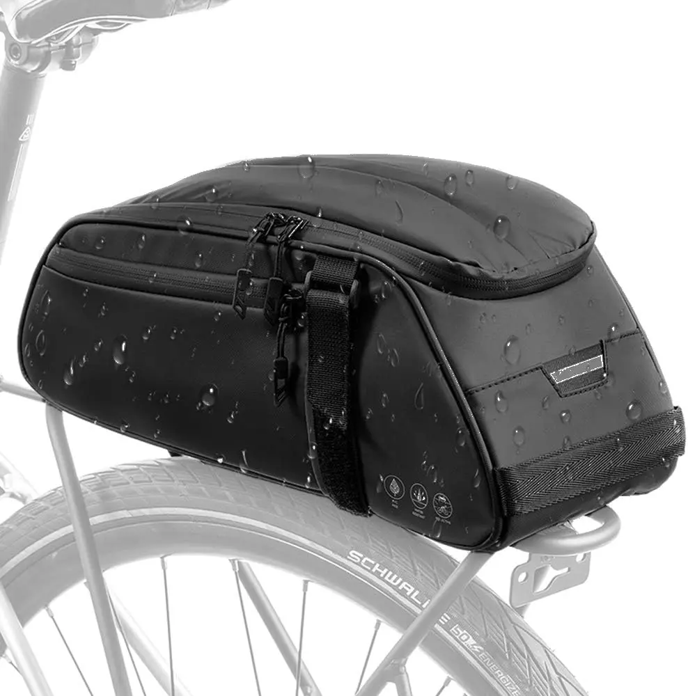 ： Reflective Rear Seat Bag, Water Resistant Bike Saddle Panniers for Bicycles, 9L Trunk Cycling Back Seat Cargo Carrier Storage Bag With Shoulder Strap for Travel Commute
