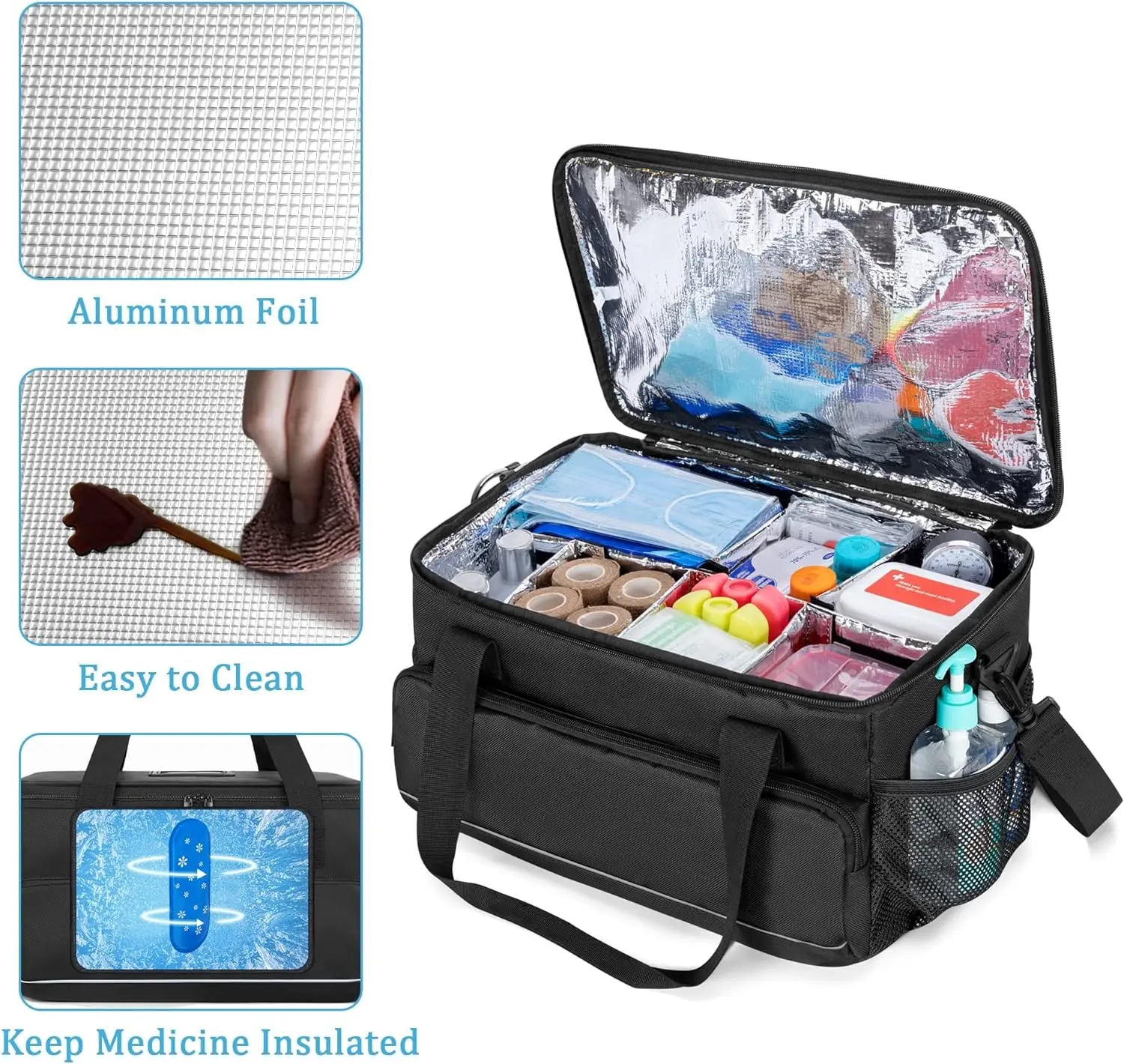 Big  Insulated Medical Bag with Adjustable Dividers, Easy Clean Trauma Bag, Medicine Supplies Storage Bag
