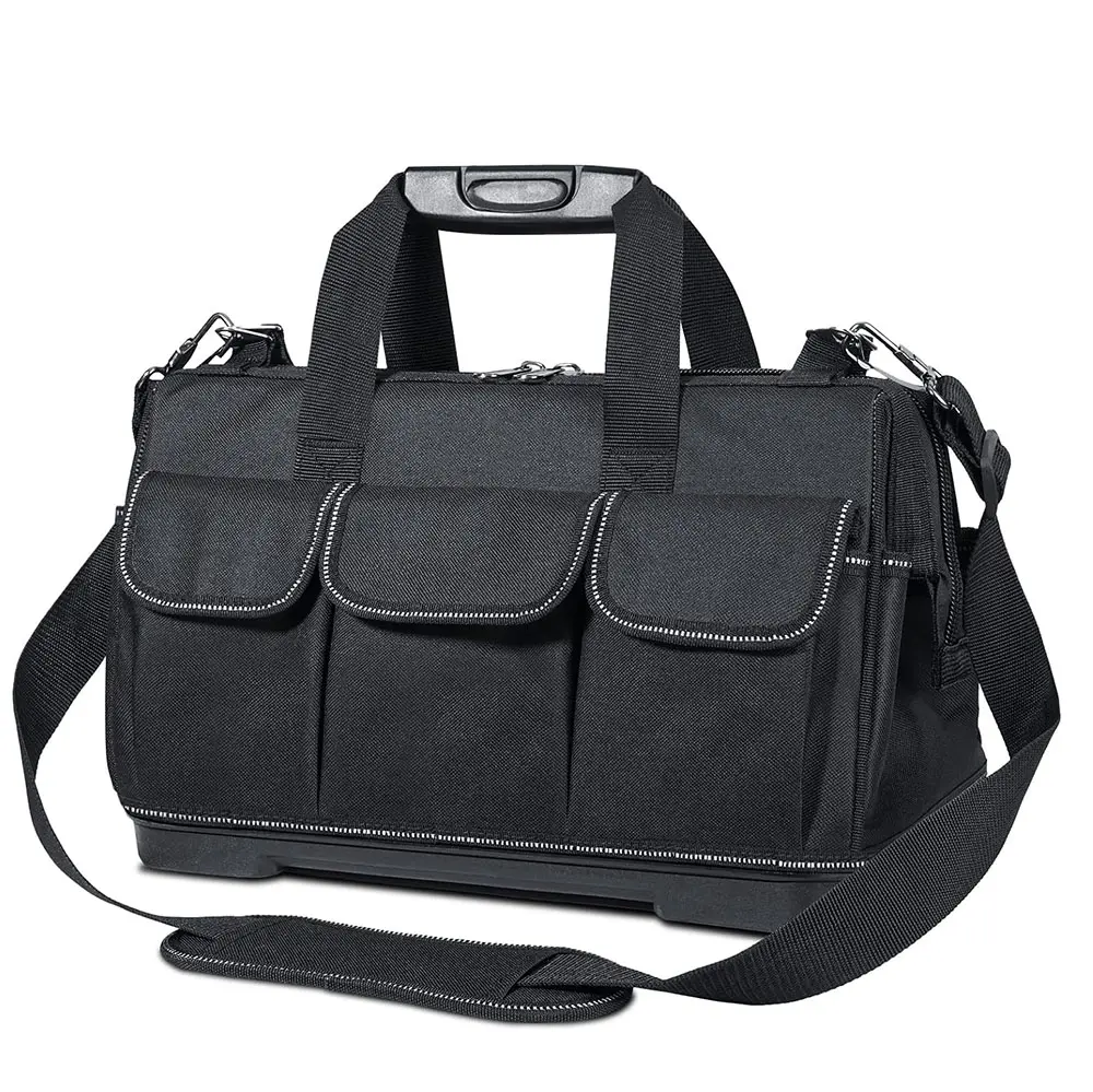 Multi-Pockets Wide Mouth Tool Tote with Adjustable Shoulder Strap, Safety Reflective Straps Featured Image