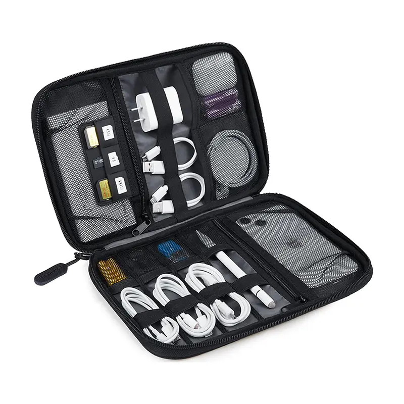 Electronics Organizer Travel Bag, Small Travel Cable Organizer Bag for Travel Essentials, Travel Tech Organizer as Travel Accessories, Cord Organizer for Phone, Power Bank, SD Card, Black