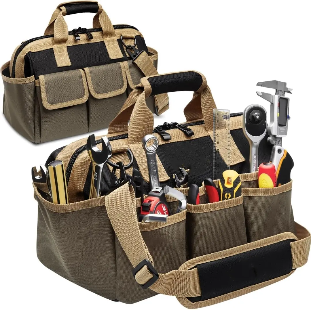 14-Inch Tool Bag Organizer Small Tool Bag. Heavy Duty Tool Bags for Men/Women. Wide Mouth Tool Bag Small. 22 Pockets Toolbag
