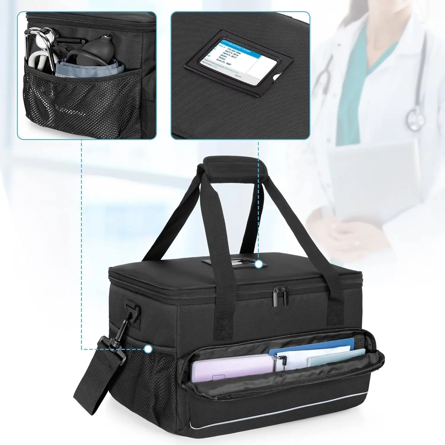 Big  Insulated Medical Bag with Adjustable Dividers, Easy Clean Trauma Bag, Medicine Supplies Storage Bag