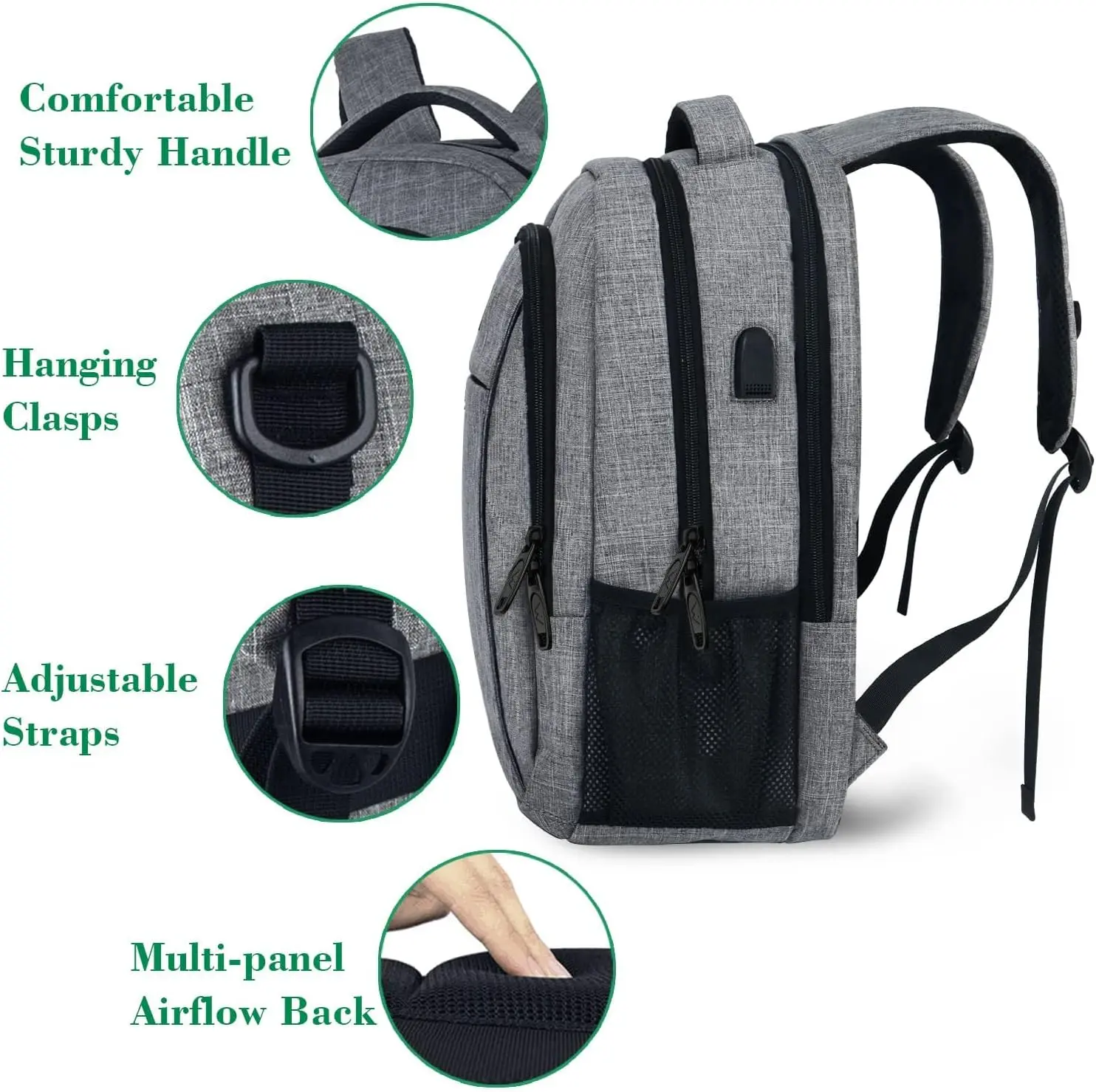 Travel Laptop Backpack with USB Charging Port,15.6 Inch Notebook Etc, Grey