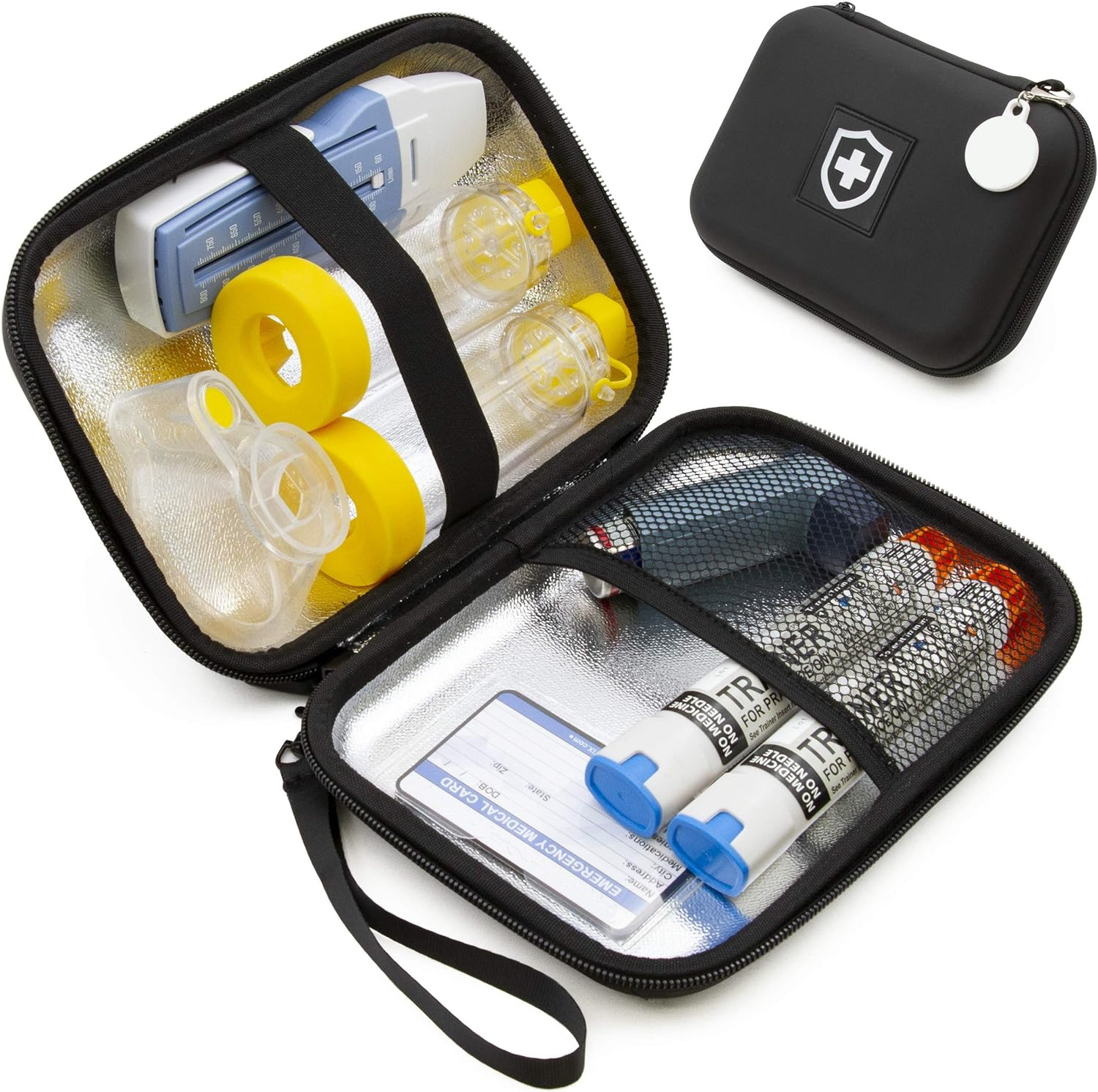 8 Inch Insulated Asthma Inhaler Medicine Travel Case Compatible with Inhaler Spacer, Masks